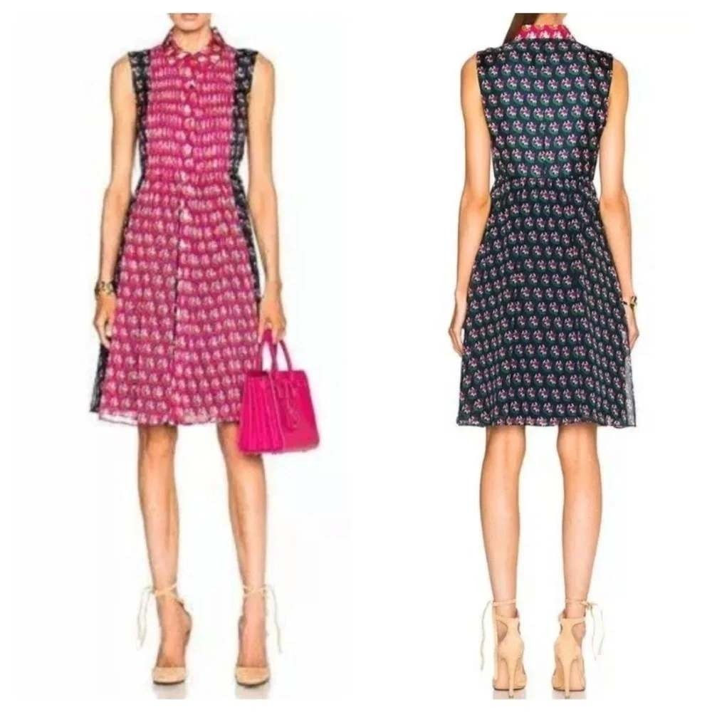 Diane von‎ Furstenberg Silk Dress Womens 8 Pink Navy Excellent Floral Pintuck